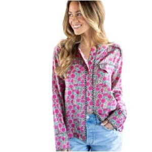 Natural Life Women Top sz M Button Up Long Sleeve Floral BOHO Fairy Beachy Rayon